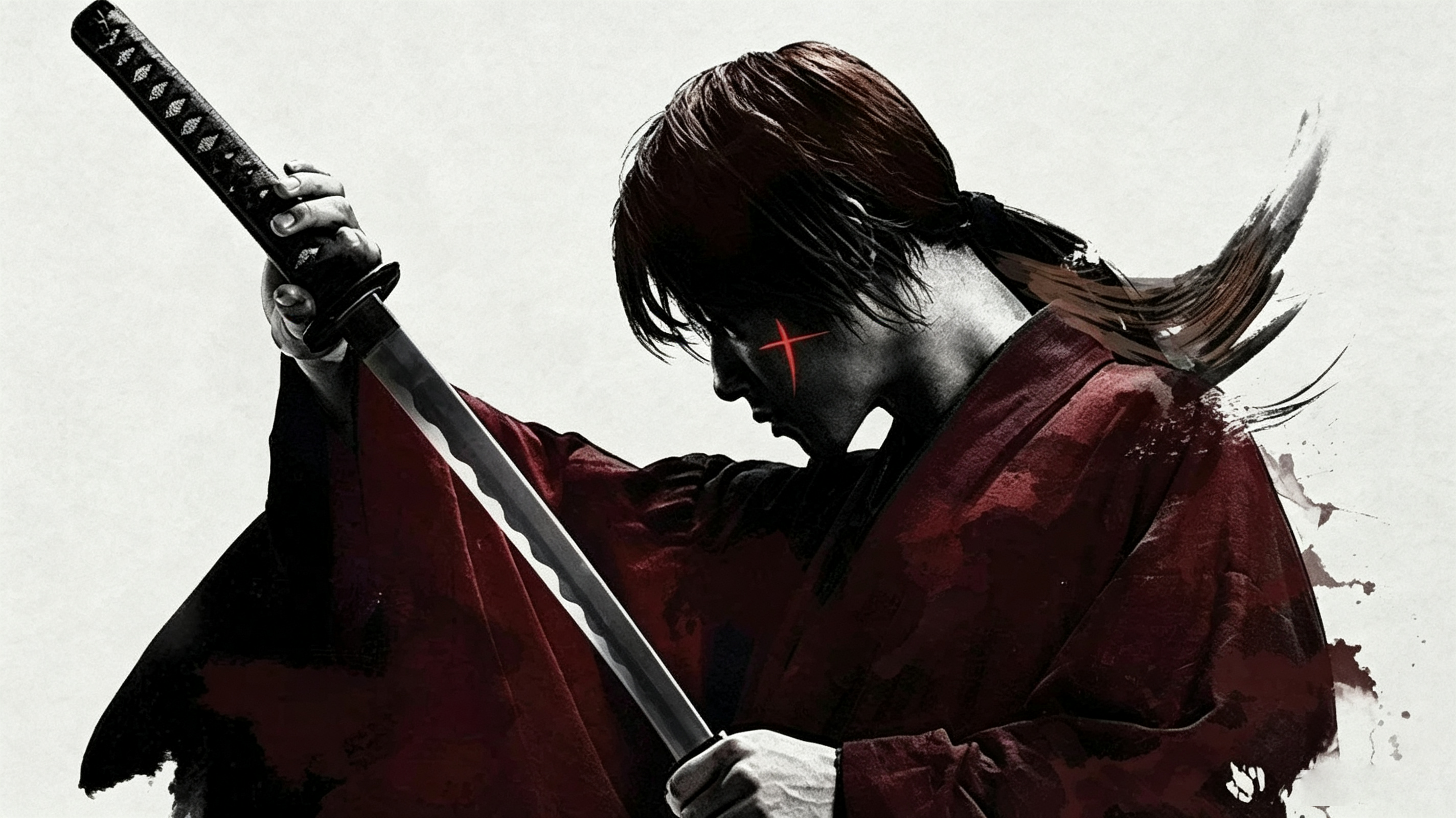 Art ink illustration of Rurouni Kenshin unsheathing sakabato reverse blade katana