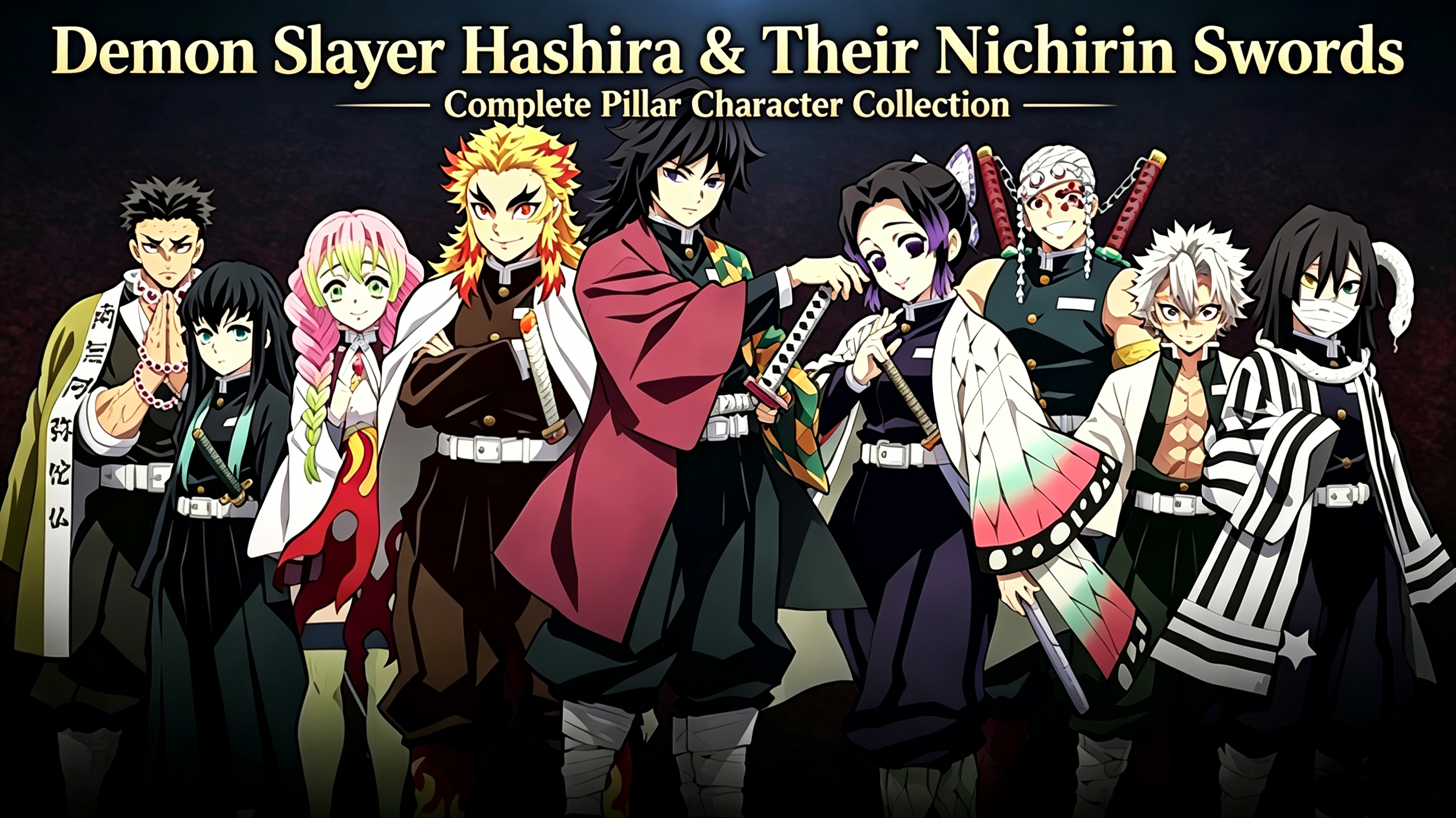 All nine Hashira full group official art Demon Slayer Kimetsu no Yaiba character illustration