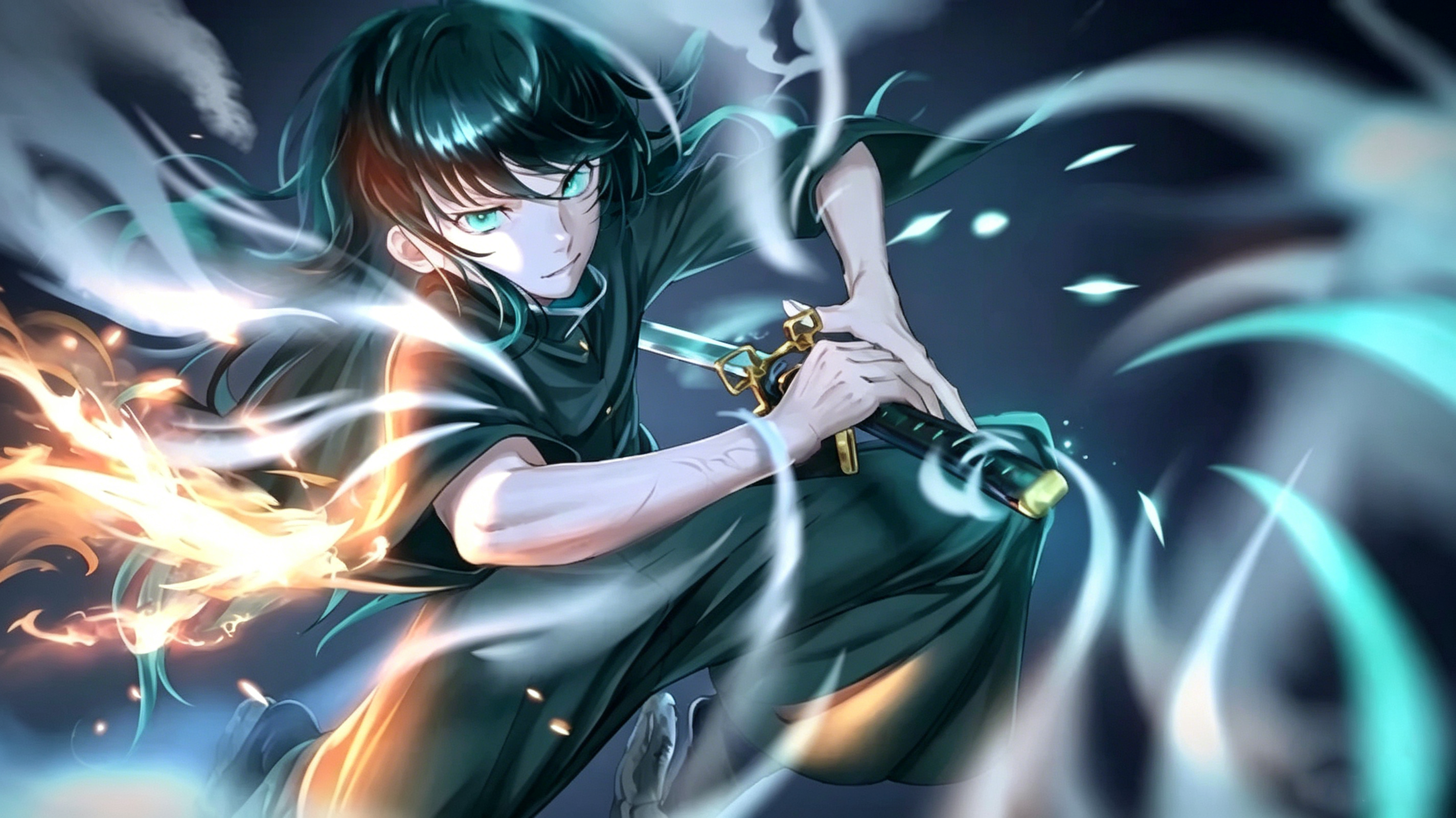 Tokitou Muichiro, the Mist Hashira, holding his mist-themed Nichirin Sword from Demon Slayer