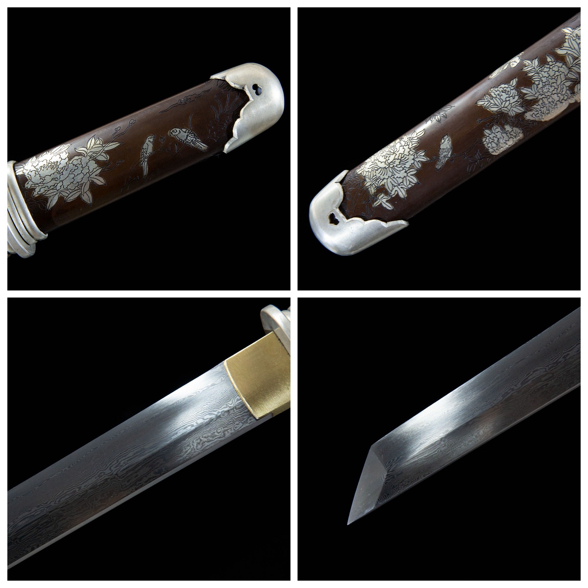 Silver-Plated Peony Tanto