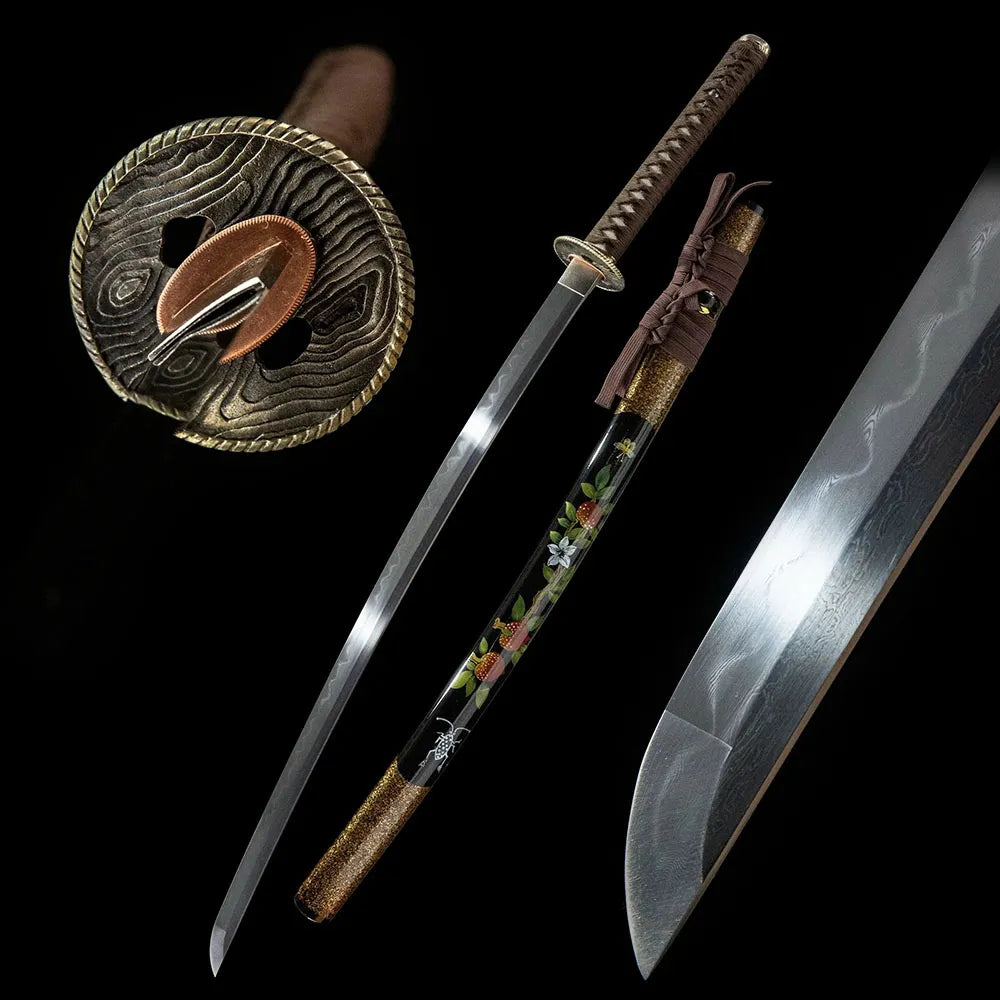 Peach Mountain Katana, T10 steel white copper fittings samurai sword