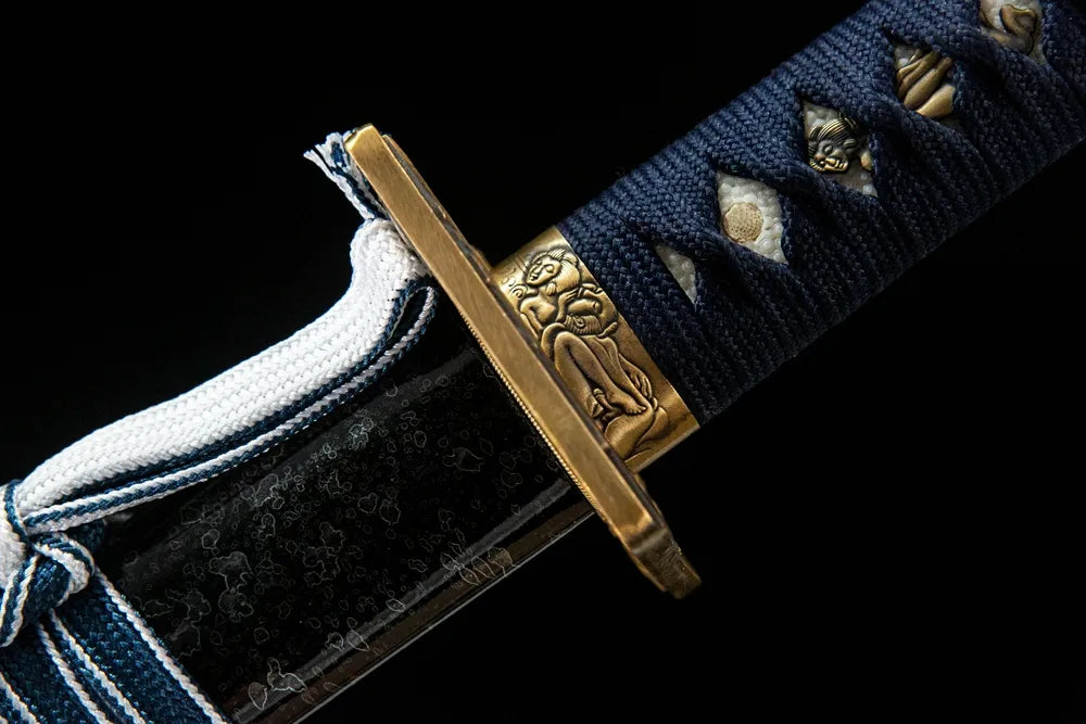 Azure Wind Katana fuchi, solid copper handle collar minimalist finish