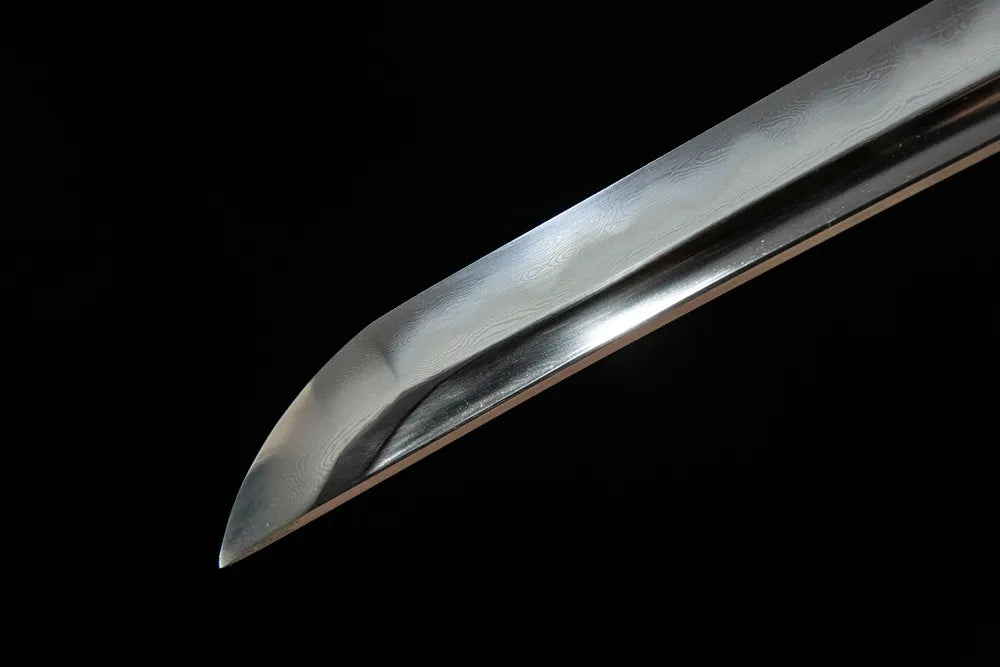 Flame Katana blade tip detail, finely polished sharp cutting edge