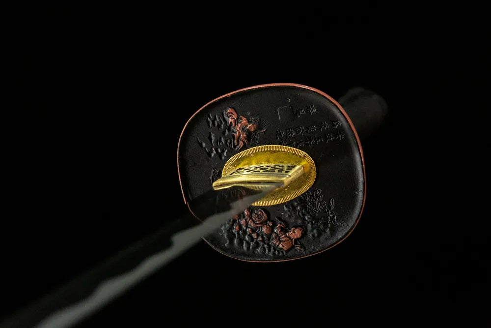 Valiant Phoenix Katana tsuba front view, alloy phoenix motif hand guard