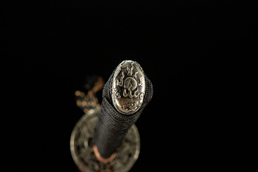 Wind and Cloud Katana kashira, antique white copper pommel cloud pattern