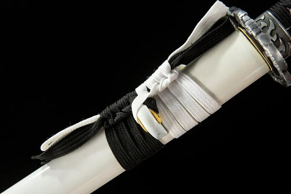Demon Girl Katana cotton sageo cord closeup, traditional sheath tie