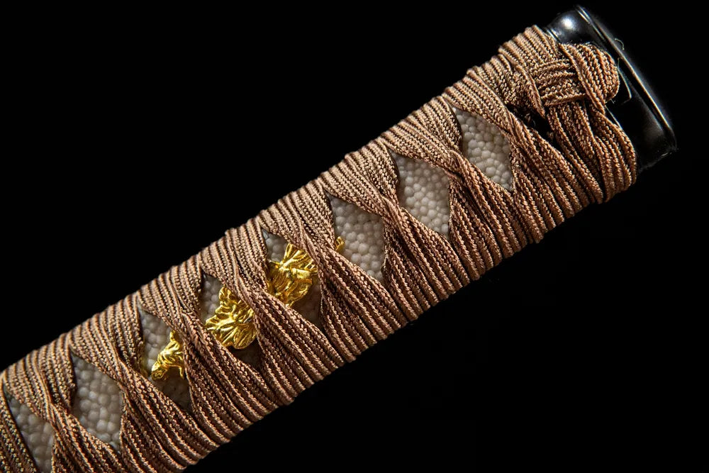 Night Wakizashi copper menuki ornament, short sword handle detail