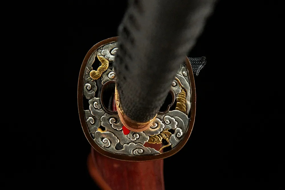 Flame Katana tsuba reverse side, solid metal structure