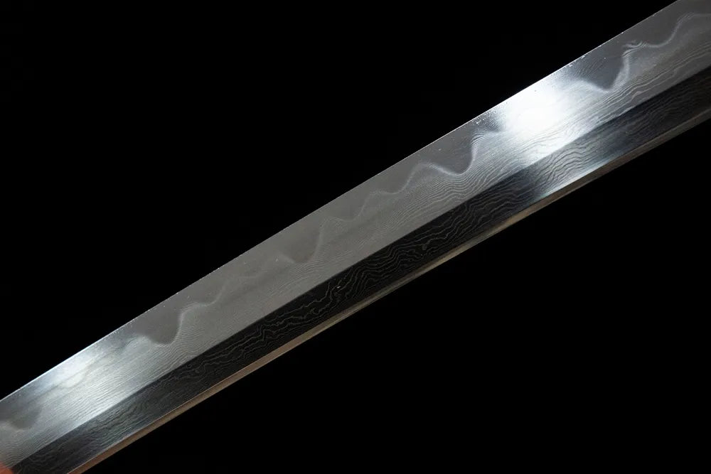 Black Edge Katana middle blade, classic Gunome wavy hamon pattern