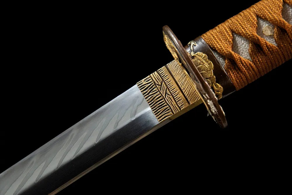 Wild Goose Katana upper blade detail near tsuba, T10 steel texture