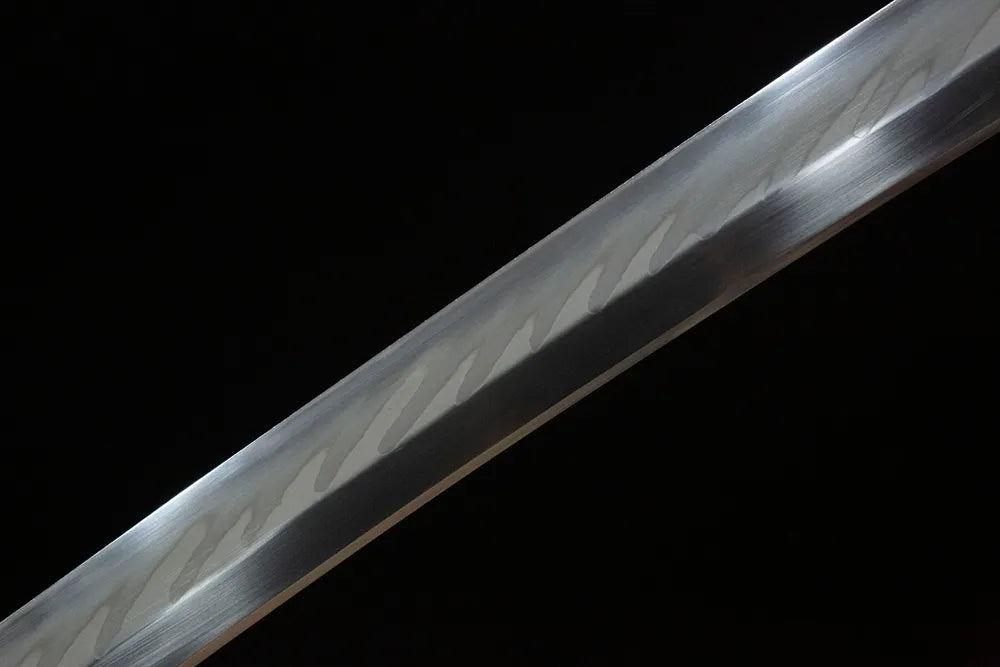 Wild Goose Katana middle blade, rare Saka-choji reverse clove hamon pattern