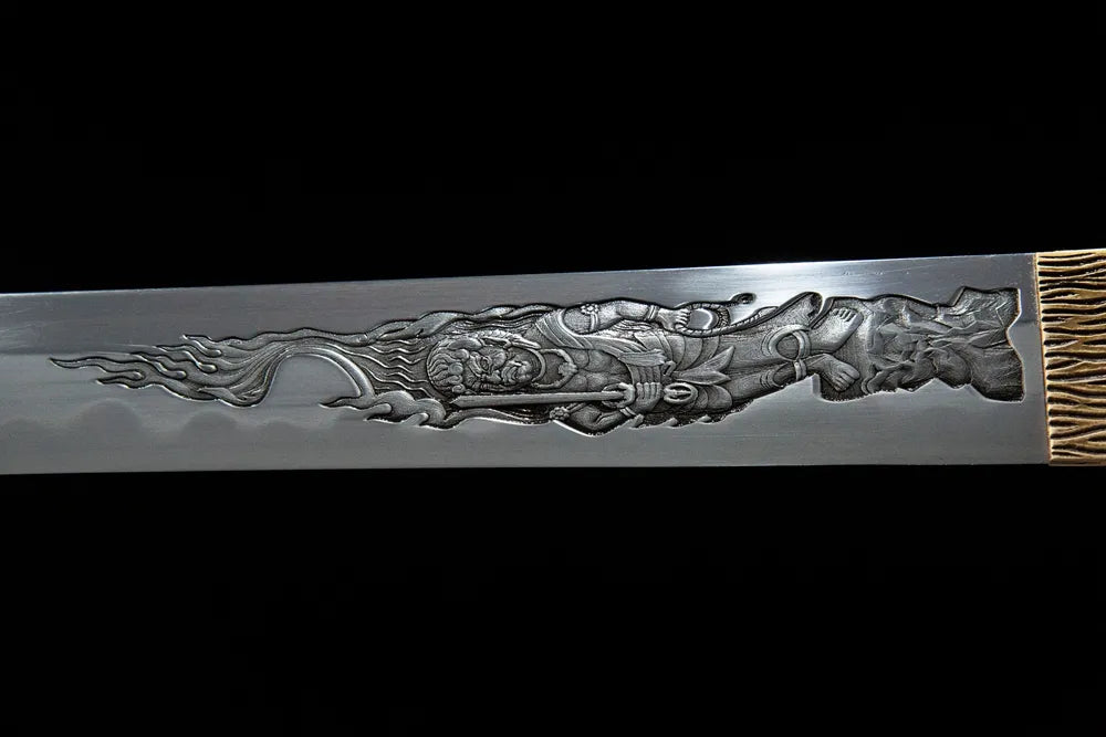 Close up of Acalanatha Tanto blade carving
