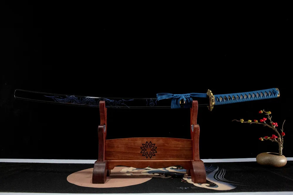 Horizontal front display disassemblable T10 zen lotus themed training katana