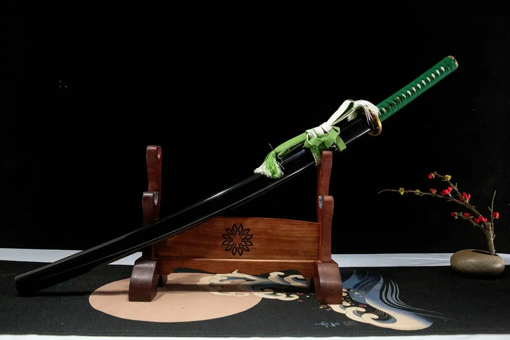 45-degree front view Simple Shadow Katana sheathed plain solid wood paint copper fittings