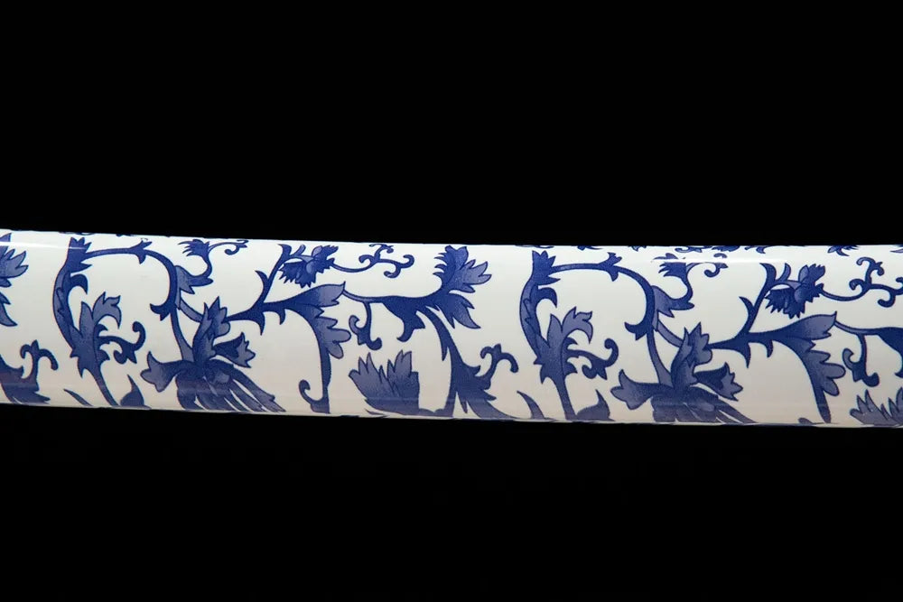 Mid saya detail blue floral hand painted solid wood lacquer texture