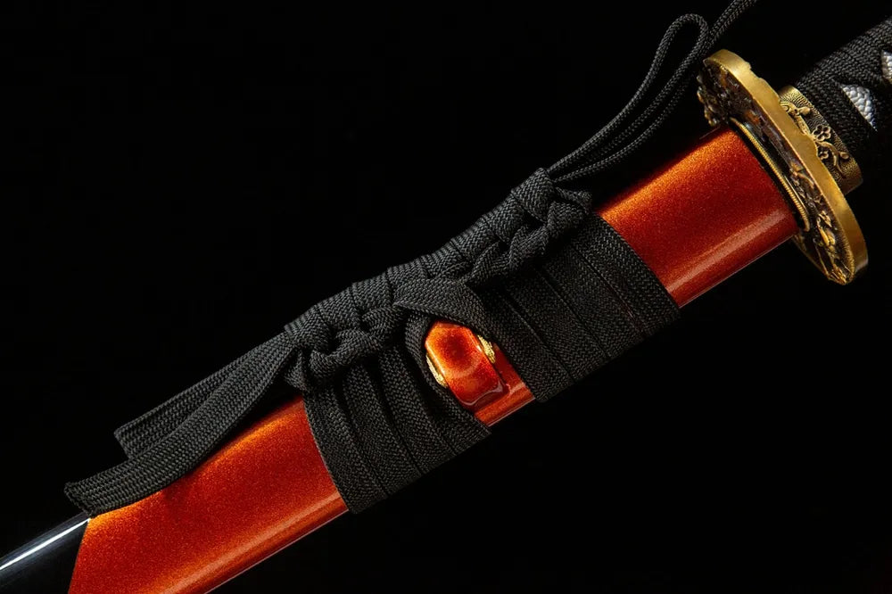 Black coarse cotton sageo cord tied on plum blossom saya ring