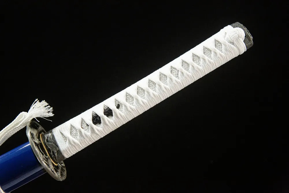 Full white imogata tsuka front view Snow Prunus Mume Katana imitation ray skin bird alloy fittings