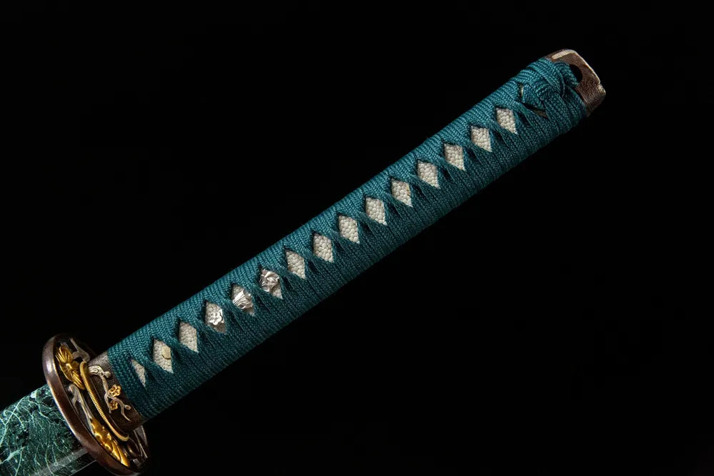 Full tsuka front view genuine ray skin gold silver plated copper fuchi kashira