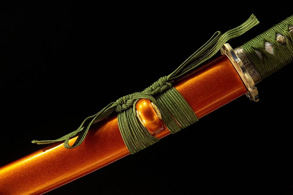 Coarse cotton sageo cord tied on compact wakizashi saya ring