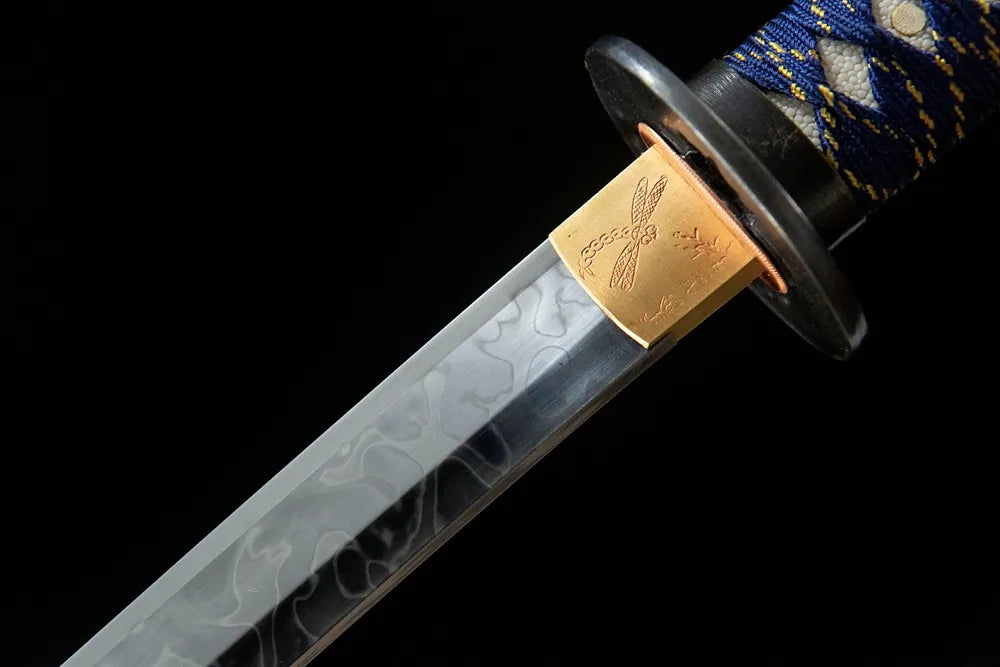 Upper blade closeup T10 hitatsura mist cloud hamon near copper habaki real yokote