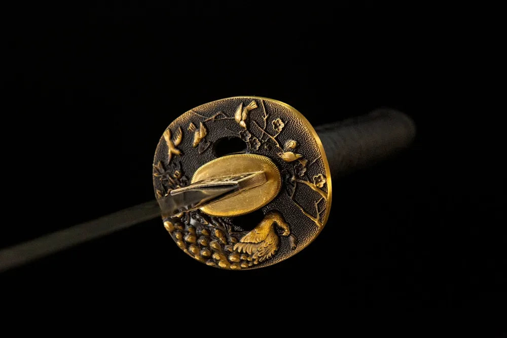 Front side hollow carved plum sparrow bird solid copper hand guard