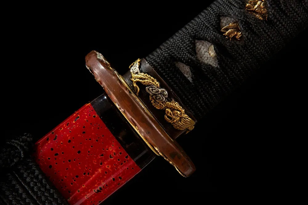 Sea Dragon Emperor Katana | T10 Tsuchioki Notare Hamon Real Yokote Gold Silver Gilded Sea Dragon Ox Horn Katana