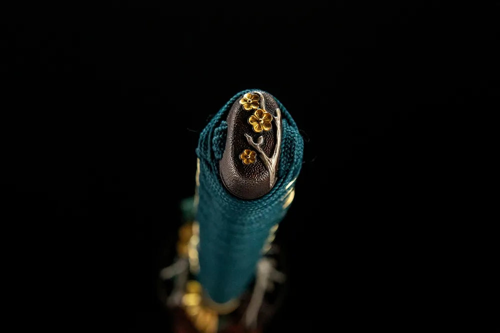 Lotus Heart Katana kashira, gold silver plated copper pommel lotus pattern