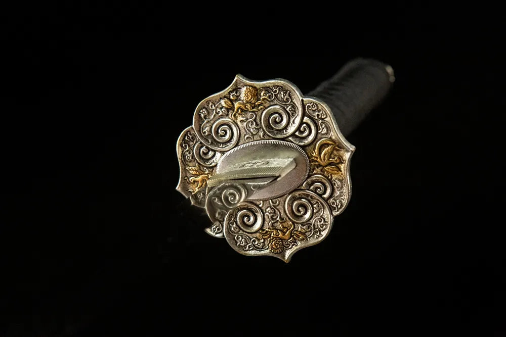 Front side of The Firmament Tachi tsuba, solid copper simple classic tachi hand guard