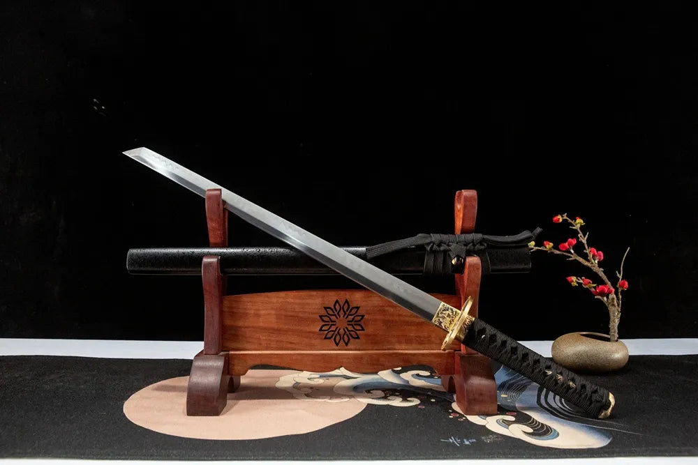 Black Ninja Wakizashi | T10 Gunome Hamon Full Solid Copper Stealth Short Wakizashi