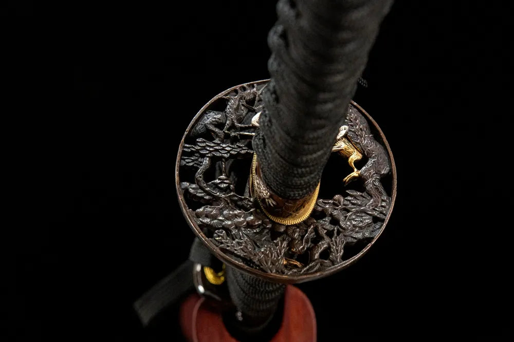 Reverse side Red-Crowned Crane Katana tsuba thick solid copper plating base structure