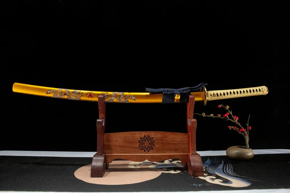 Horizontal front display golden painted double dragon disassemblable T10 hitatsura collectible katana