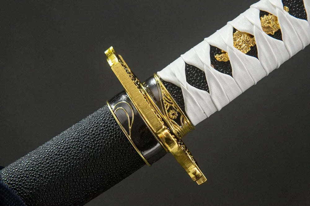 Fuchi collar closeup Yamato Katana plain matte alloy handle base ring