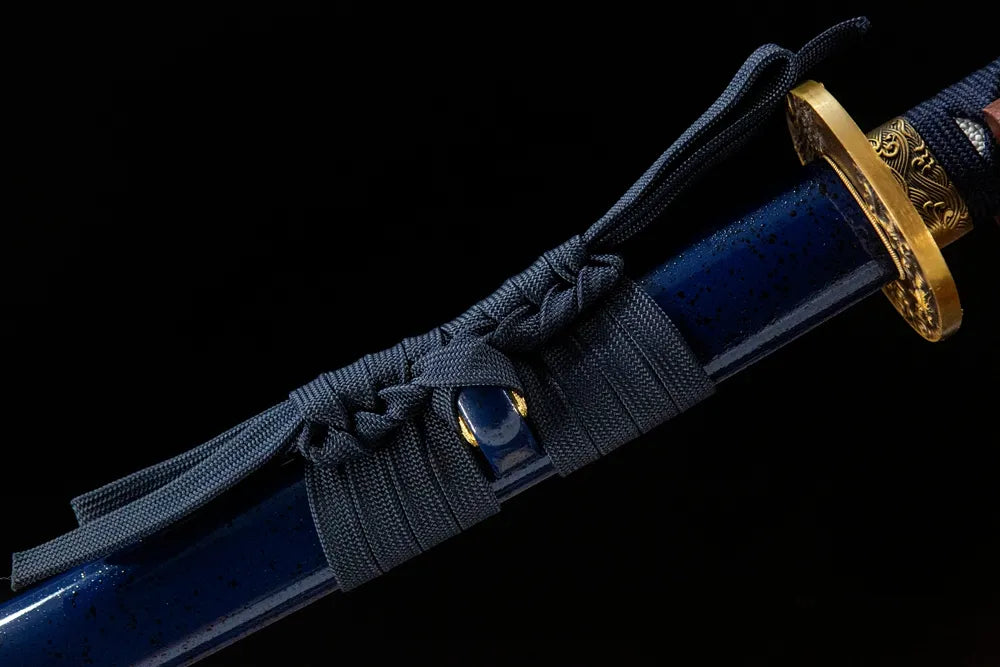 Plain cotton sageo cord tied on Pirate Katana saya ring