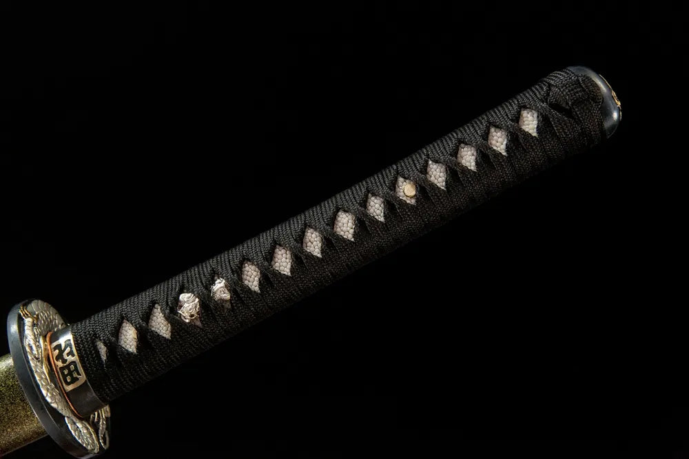 Full imogata tsuka front view genuine ray skin gold silver qiuniu carved copper fittings