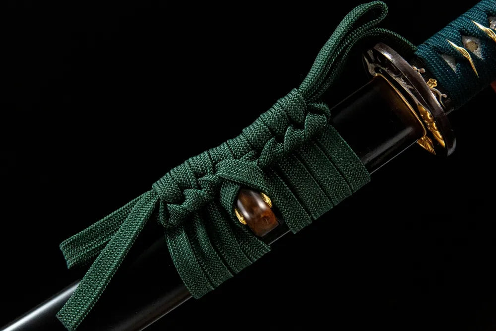 Lotus Heart Katana premium cotton sageo cord closeup, traditional sheath tie