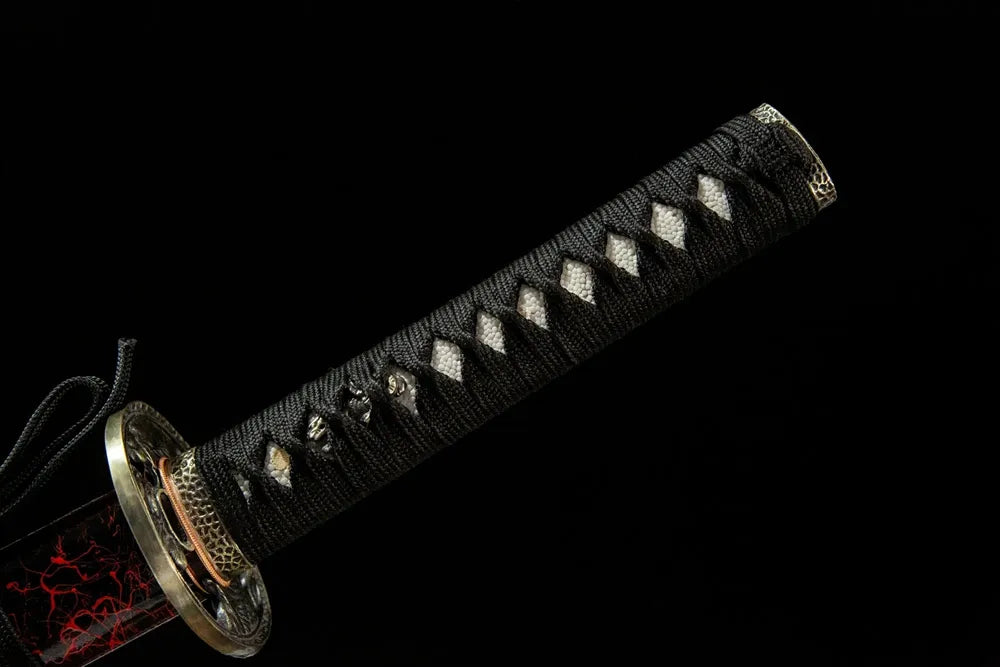 Red Tiger Wakizashi full handle, genuine ray skin with red tiger alloy fittings