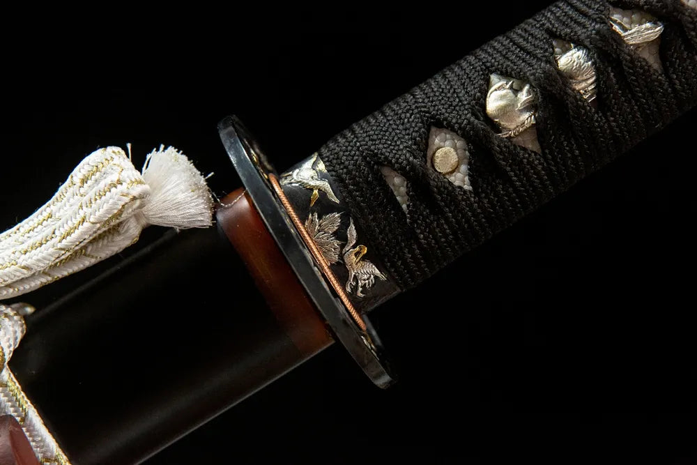 Fuchi collar closeup Dancing Crane copper-gilt silver crane pattern ring