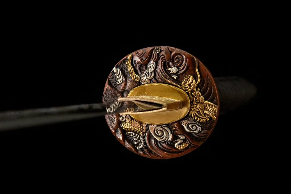Sea Dragon Emperor Katana | T10 Tsuchioki Notare Hamon Real Yokote Gold Silver Gilded Sea Dragon Ox Horn Katana