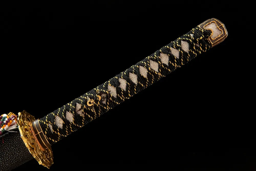 Full tsuka front view genuine ray skin gold silver plated copper fittings