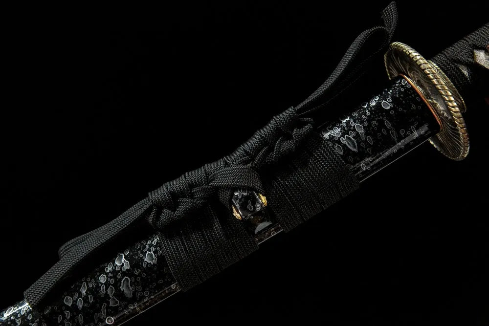 Time Katana cotton sageo cord closeup, traditional sheath tie
