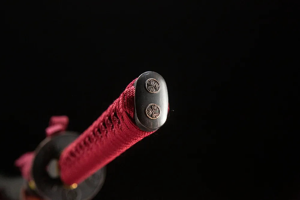 Kashira pommel cap Mingyuan Katana double four-petal carved alloy terminal fitting