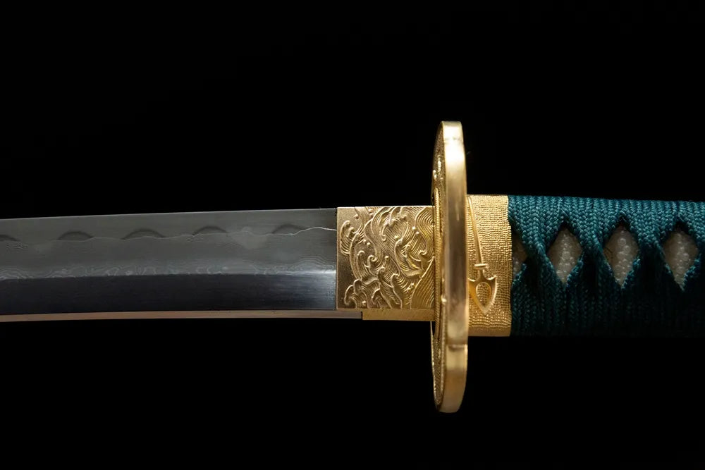 Upper short blade closeup real yokote near solid copper habaki gunome temper line