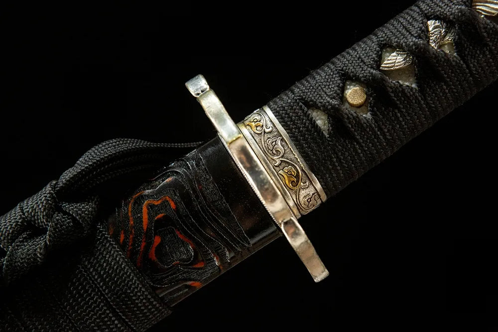 Fuchi collar closeup The Firmament Tachi, thick solid copper minimalist unengraved fitting