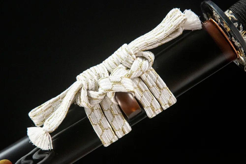 Traditional ronin knot woven sageo cord for Dancing Crane katana saya