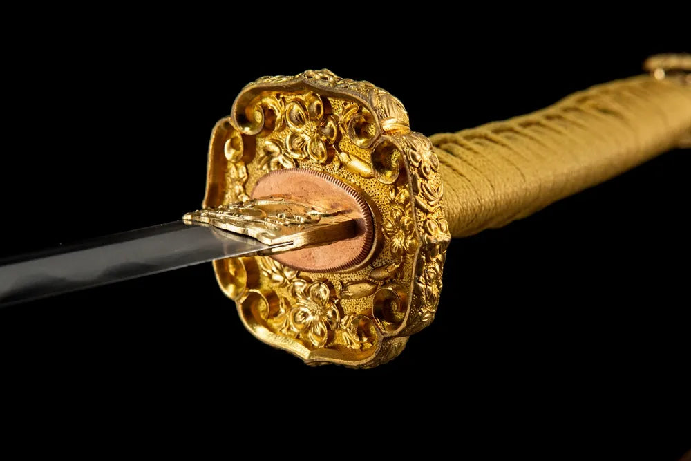 Front side round solid copper chrysanthemum carved hand guard