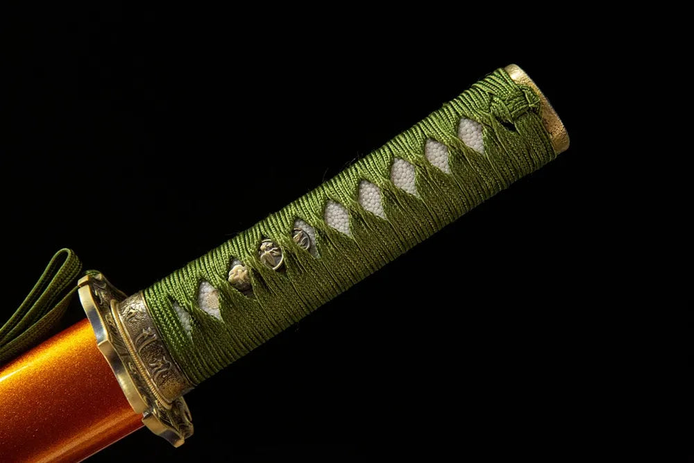 Full compact imogata tsuka front view plain solid copper genuine ray skin fittings