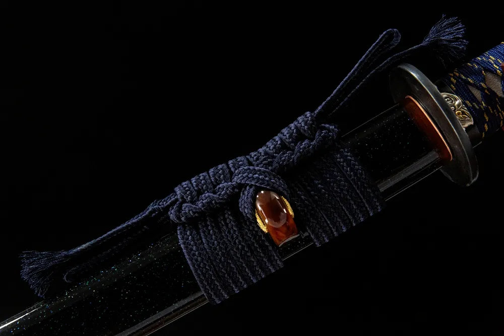 Dark navy coarse cotton sageo cord tied on starry saya ring