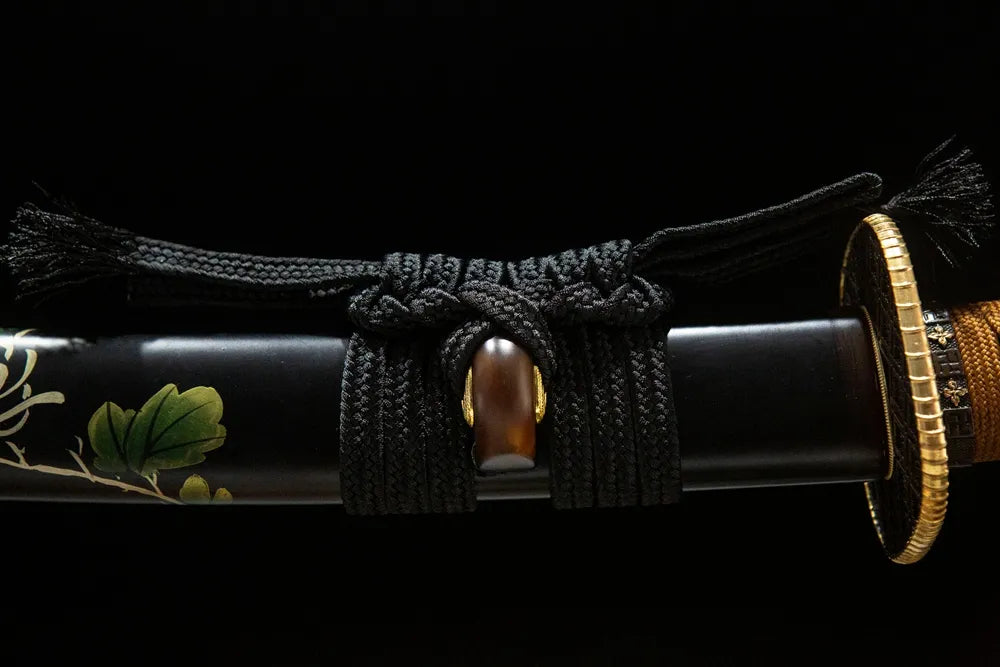 Coarse cotton sageo cord tied on chrysanthemum wakizashi saya ring