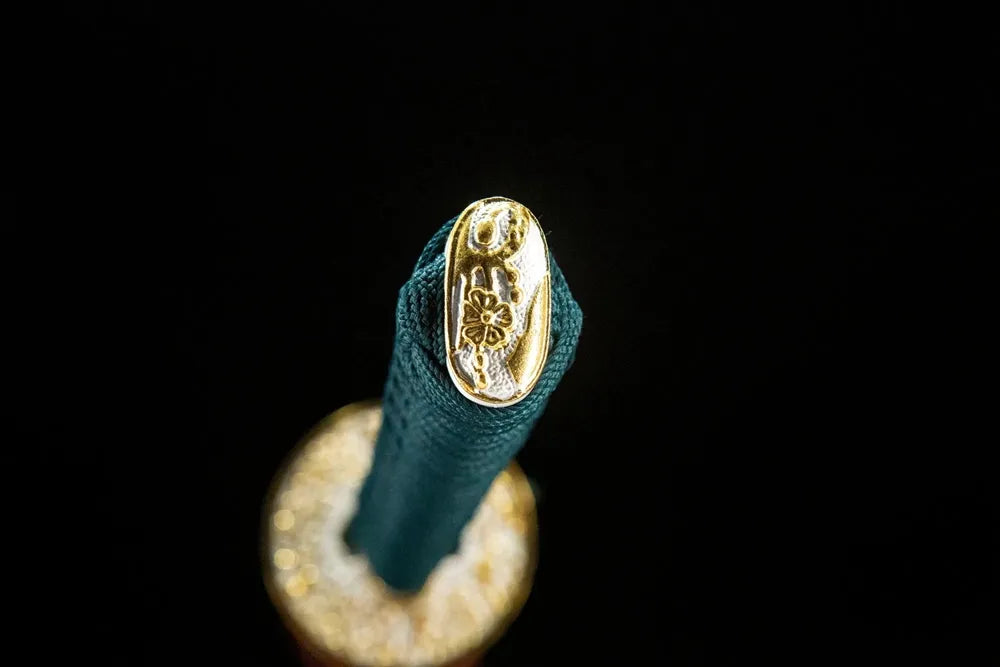 Green Shade Katana kashira, green pattern alloy pommel cap