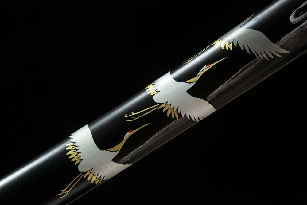Mid saya detail Dancing Crane hand painted botanical lacquer